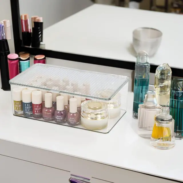 Alt view image 5 of 7 - Clear Plastic Storage Bin with Lid, Makeuo Holder, Fridge Organizer, Refrigerator Organizers and Storage, Small Container for Pantry, Office, Dresser, Bathroom, Kitchen, Snack