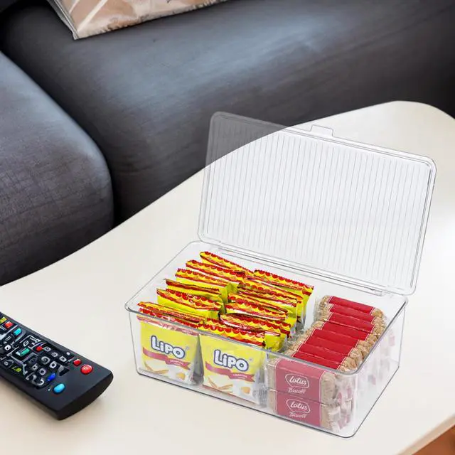 Alt view image 6 of 7 - Clear Plastic Storage Bin with Lid, Makeuo Holder, Fridge Organizer, Refrigerator Organizers and Storage, Small Container for Pantry, Office, Dresser, Bathroom, Kitchen, Snack