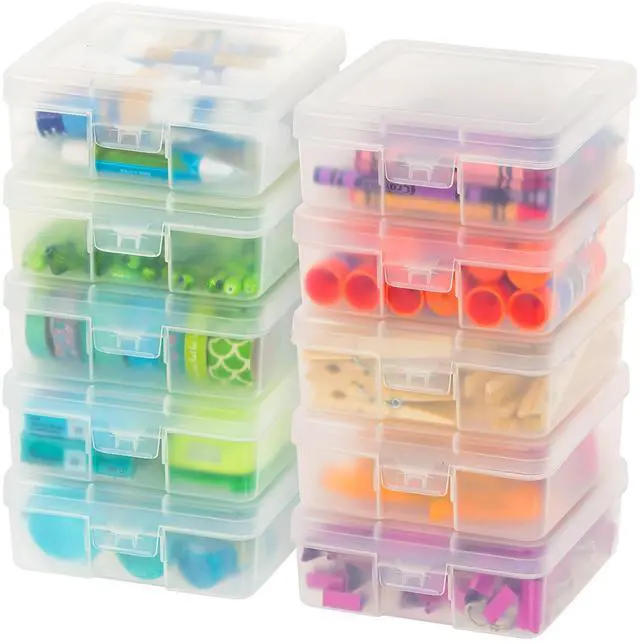 Main image of Clear Storage Cases, 10-Pack, |Made in USA|, Plastic Bead Organizing Containers with Snap Lid for Arts, Crafts, Ephemera, Stickers, & Dance Cheer, Clear - Small