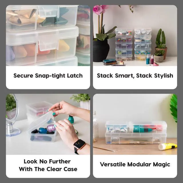 Alt view image 3 of 7 - Clear Storage Cases, 10-Pack, |Made in USA|, Plastic Bead Organizing Containers with Snap Lid for Arts, Crafts, Ephemera, Stickers, & Dance Cheer, Clear - Small