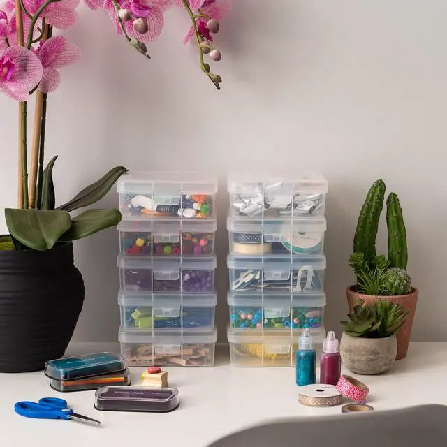 Alt view image 5 of 7 - Clear Storage Cases, 10-Pack, |Made in USA|, Plastic Bead Organizing Containers with Snap Lid for Arts, Crafts, Ephemera, Stickers, & Dance Cheer, Clear - Small