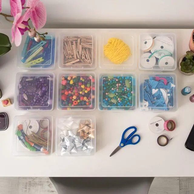Alt view image 6 of 7 - Clear Storage Cases, 10-Pack, |Made in USA|, Plastic Bead Organizing Containers with Snap Lid for Arts, Crafts, Ephemera, Stickers, & Dance Cheer, Clear - Small