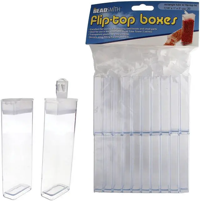 Main image of Clear Plastic Boxes - Rectangle with a Flip Top Cap - 7/16 x 1 x 3 - Use for Beads, Bath Salts, Wedding & Party Favors, Home or Office Storage - Bag of 20