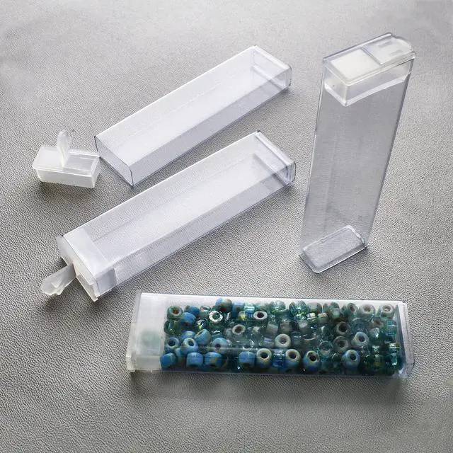 Alt view image 5 of 5 - Clear Plastic Boxes - Rectangle with a Flip Top Cap - 7/16 x 1 x 3 - Use for Beads, Bath Salts, Wedding & Party Favors, Home or Office Storage - Bag of 20