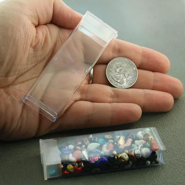 Alt view image 4 of 5 - Clear Plastic Boxes - Rectangle with a Flip Top Cap - 7/16 x 1 x 3 - Use for Beads, Bath Salts, Wedding & Party Favors, Home or Office Storage - Bag of 20