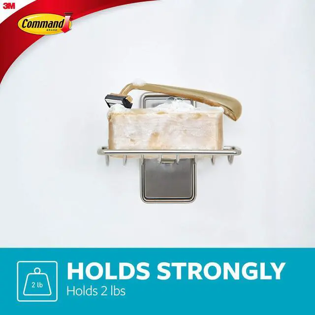 Alt view image 3 of 7 - Soap Dish for Shower, Damage Free Hanging Bathroom Soap Dish, No Tools Bar Soap Holder, 1 Satin Nickel Soap Dish and 2 Water-Resistant Command Strips