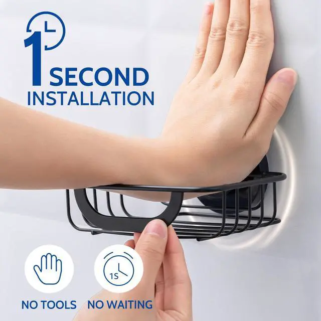 Alt view image 2 of 7 - Soap Dish, Soap Bar Holder for Shower Suction Cup with 4 Hooks Wall Mounted, Stainless Steel No-Drilling Removable Waterproof Sponge Holder for Bathroom Bathtub Kitchen Sink, Black