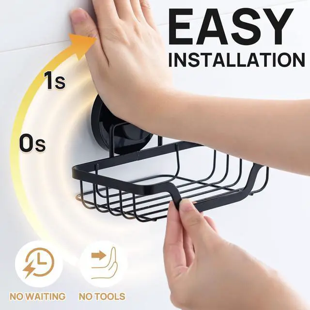 Alt view image 2 of 7 - Soap Dish, Soap Bar Holder for Shower Suction Cup Wall Mounted, Stainless Steel No-Drilling Removable Waterproof Sponge Holder for Bathroom Bathtub Kitchen Sink, Keep Dry, Black