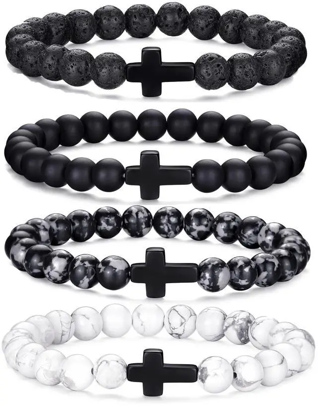 Main image of Cross Bracelet For Men 8MM Mens Beaded Bracelet Set Stretch Cross Beads For Bracelets Gifts
