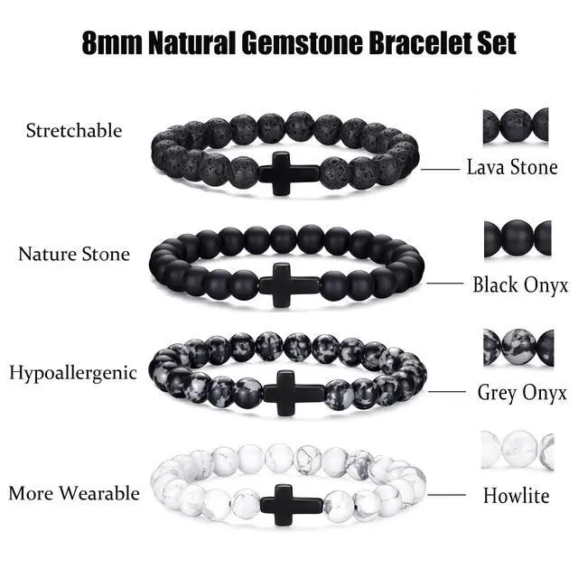 Alt view image 3 of 7 - Cross Bracelet For Men 8MM Mens Beaded Bracelet Set Stretch Cross Beads For Bracelets Gifts
