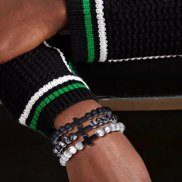 Alt view image 4 of 7 - Cross Bracelet For Men 8MM Mens Beaded Bracelet Set Stretch Cross Beads For Bracelets Gifts