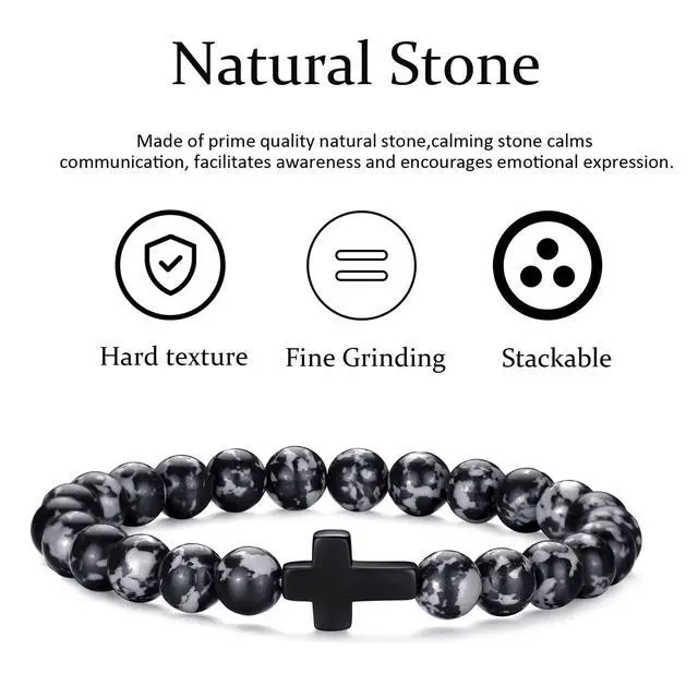 Alt view image 6 of 7 - Cross Bracelet For Men 8MM Mens Beaded Bracelet Set Stretch Cross Beads For Bracelets Gifts