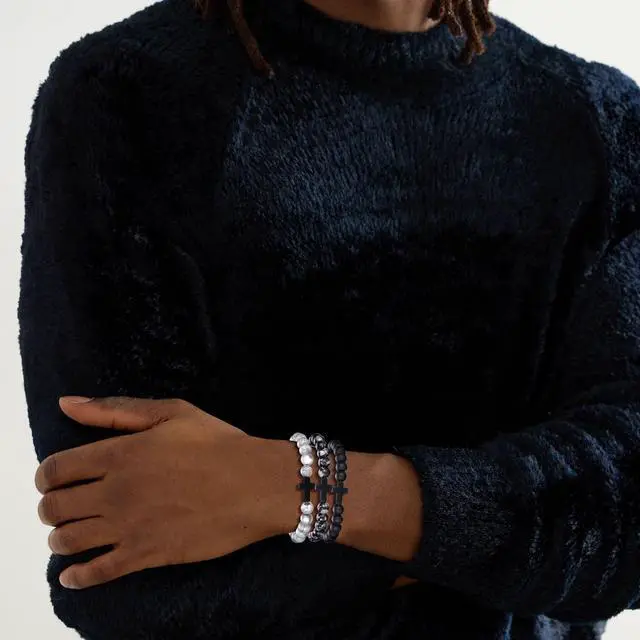 Alt view image 7 of 7 - Cross Bracelet For Men 8MM Mens Beaded Bracelet Set Stretch Cross Beads For Bracelets Gifts