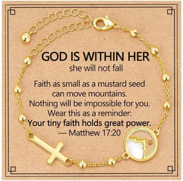 Main image of Mustard Seed Bracelets for Women Teen Cross Gifts Christian Baptism Catholic Confirmation God Jewelry Gold