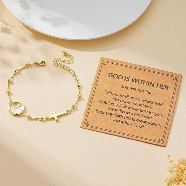 Alt view image 5 of 6 - Mustard Seed Bracelets for Women Teen Cross Gifts Christian Baptism Catholic Confirmation God Jewelry Gold