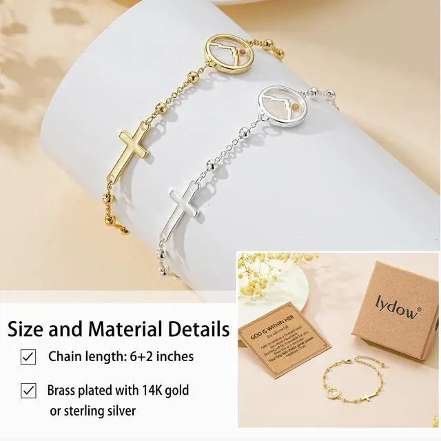 Alt view image 6 of 6 - Mustard Seed Bracelets for Women Teen Cross Gifts Christian Baptism Catholic Confirmation God Jewelry Gold