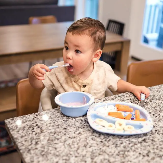 Alt view image 2 of 5 - Bluey 4-Piece Place Setting - BPA Free Dishwasher Safe Toddler Dinnerware Set with Divided Plate, Bowl, Fork, Spoon - Multicolor