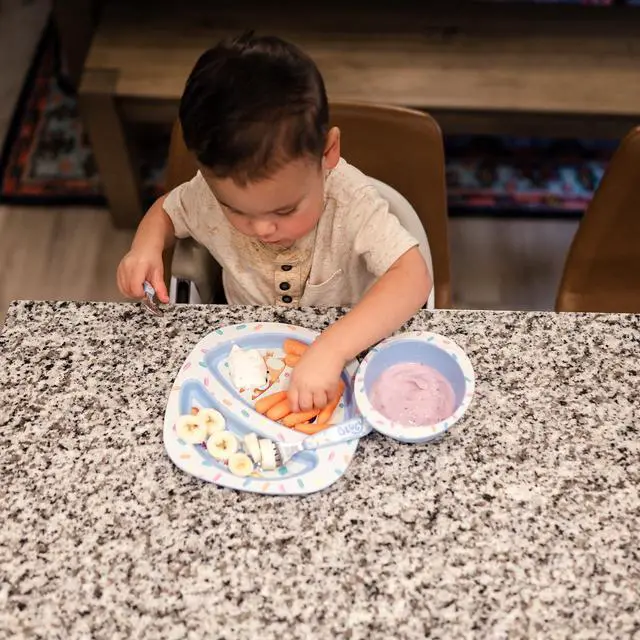 Alt view image 3 of 5 - Bluey 4-Piece Place Setting - BPA Free Dishwasher Safe Toddler Dinnerware Set with Divided Plate, Bowl, Fork, Spoon - Multicolor