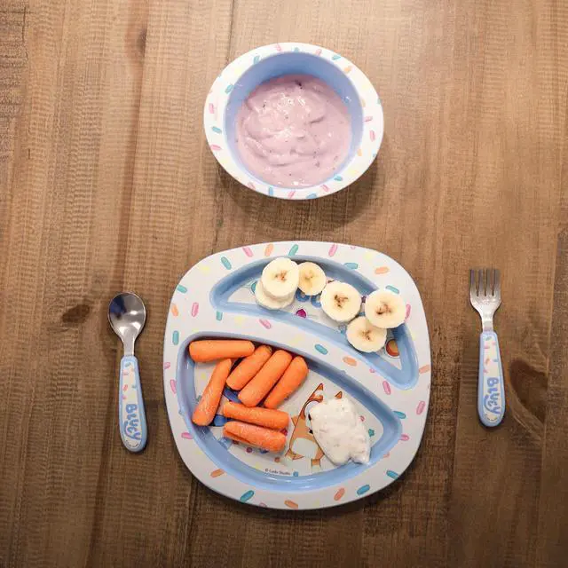 Alt view image 4 of 5 - Bluey 4-Piece Place Setting - BPA Free Dishwasher Safe Toddler Dinnerware Set with Divided Plate, Bowl, Fork, Spoon - Multicolor