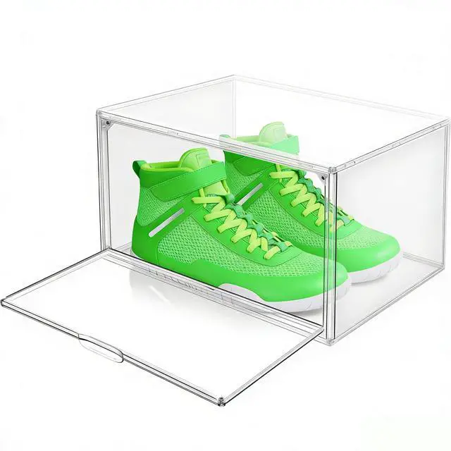 Main image of Clear Shoe Boxes Plastic Stackable Shoe Cabinet with Acrylic Magnetic Lids Drop Side Sneaker Display Case for Closet, Entryway, Fits Men's or Women's Shoes up to Size 12.5 (14.17''x10.62''x8.07'')