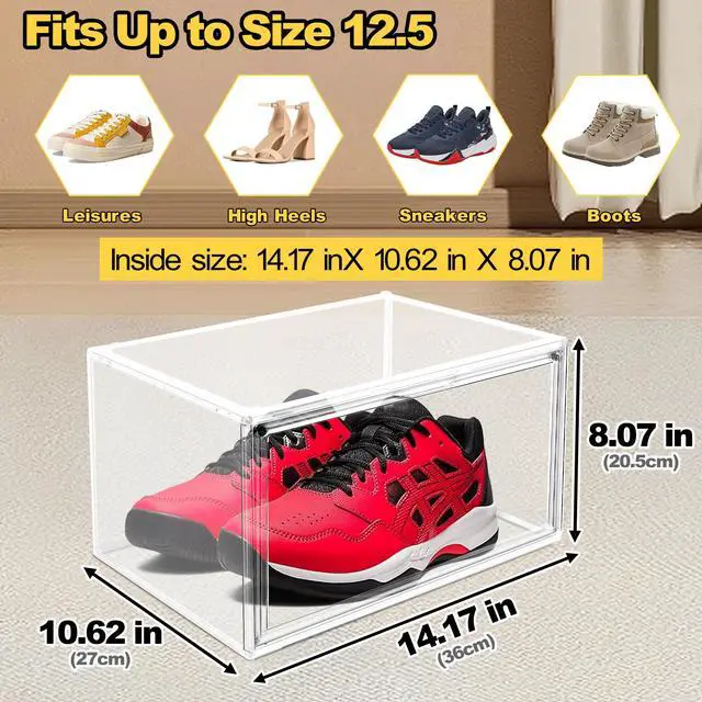 Alt view image 2 of 6 - Clear Shoe Boxes Plastic Stackable Shoe Cabinet with Acrylic Magnetic Lids Drop Side Sneaker Display Case for Closet, Entryway, Fits Men's or Women's Shoes up to Size 12.5 (14.17''x10.62''x8.07'')