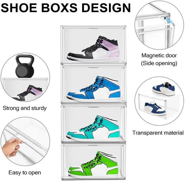 Alt view image 5 of 6 - Clear Shoe Boxes Plastic Stackable Shoe Cabinet with Acrylic Magnetic Lids Drop Side Sneaker Display Case for Closet, Entryway, Fits Men's or Women's Shoes up to Size 12.5 (14.17''x10.62''x8.07'')