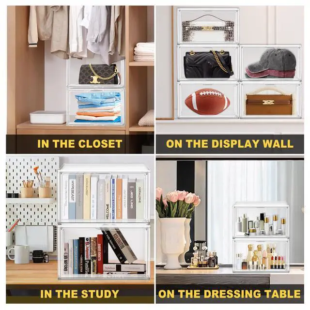 Alt view image 6 of 6 - Clear Shoe Boxes Plastic Stackable Shoe Cabinet with Acrylic Magnetic Lids Drop Side Sneaker Display Case for Closet, Entryway, Fits Men's or Women's Shoes up to Size 12.5 (14.17''x10.62''x8.07'')