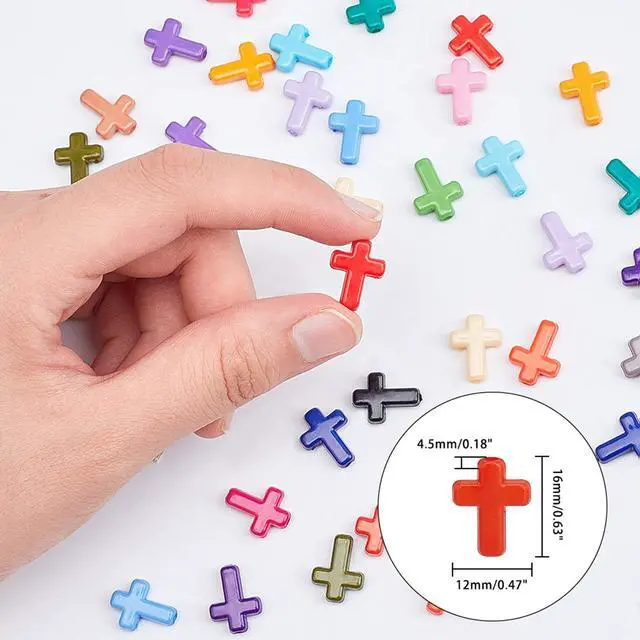 Alt view image 2 of 7 - 480pcs Acrylic Cross Beads 24 Color Easter Chunky Beads Colorful Cross Charms Spacer Loose Beads for Eid Mubarak Ramadan Christmas Decoration Jewelry Necklace Bracelets Earring Making