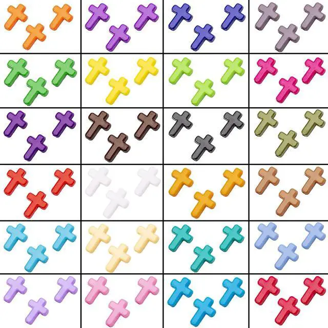 Alt view image 5 of 7 - 480pcs Acrylic Cross Beads 24 Color Easter Chunky Beads Colorful Cross Charms Spacer Loose Beads for Eid Mubarak Ramadan Christmas Decoration Jewelry Necklace Bracelets Earring Making
