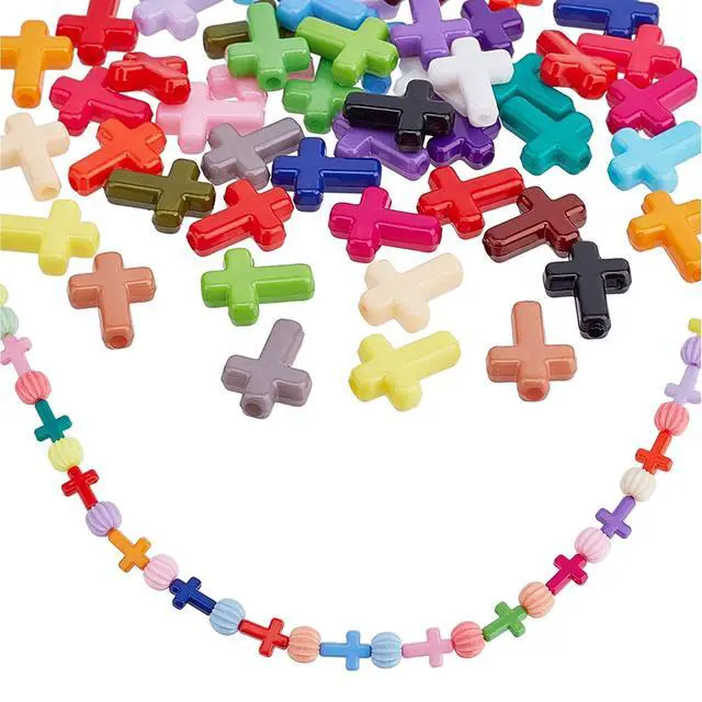 Alt view image 4 of 7 - 480pcs Acrylic Cross Beads 24 Color Easter Chunky Beads Colorful Cross Charms Spacer Loose Beads for Eid Mubarak Ramadan Christmas Decoration Jewelry Necklace Bracelets Earring Making