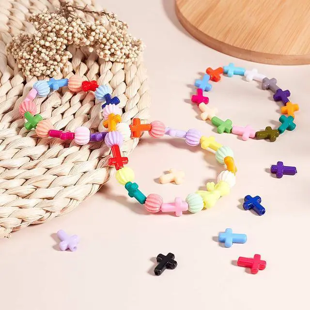 Alt view image 3 of 7 - 480pcs Acrylic Cross Beads 24 Color Easter Chunky Beads Colorful Cross Charms Spacer Loose Beads for Eid Mubarak Ramadan Christmas Decoration Jewelry Necklace Bracelets Earring Making