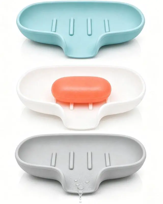 Main image of 3 Pack Silicone Soap Dish with Drain, Bar Soap Holder for Shower/Bathroom, Self Draining Waterfall Soap Tray/Saver for Kitchen, Keep Soap Dry, Easy to Clean