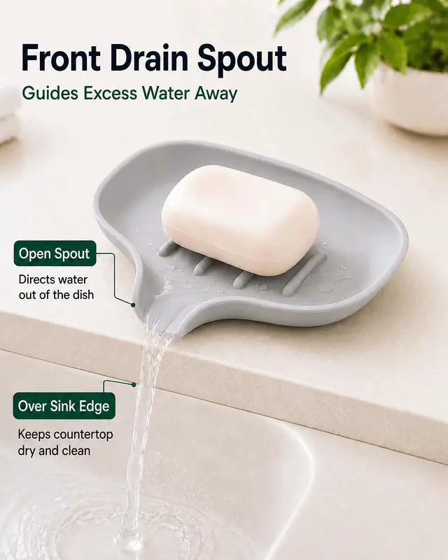 Alt view image 3 of 7 - 3 Pack Silicone Soap Dish with Drain, Bar Soap Holder for Shower/Bathroom, Self Draining Waterfall Soap Tray/Saver for Kitchen, Keep Soap Dry, Easy to Clean