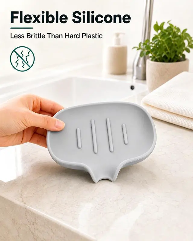 Alt view image 6 of 7 - 3 Pack Silicone Soap Dish with Drain, Bar Soap Holder for Shower/Bathroom, Self Draining Waterfall Soap Tray/Saver for Kitchen, Keep Soap Dry, Easy to Clean