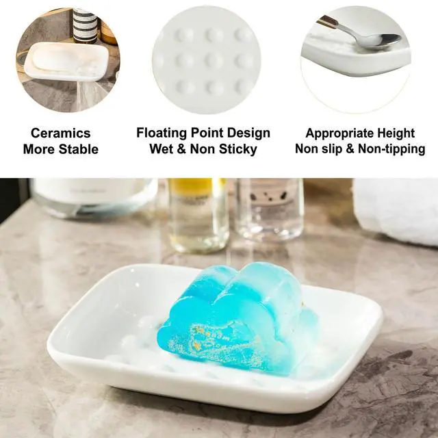 Alt view image 5 of 6 - Soap Dish, Ceramic Soap Holder Shower Soap Dish for Bar Soap Sponge, Soap Saver Tray for Bathroom Kitchen Sink, White