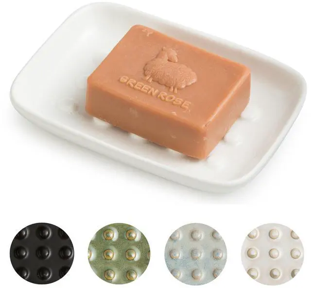 Main image of Soap Dish, Ceramic Soap Holder Shower Soap Dish for Bar Soap Sponge, Soap Saver Tray for Bathroom Kitchen Sink, White