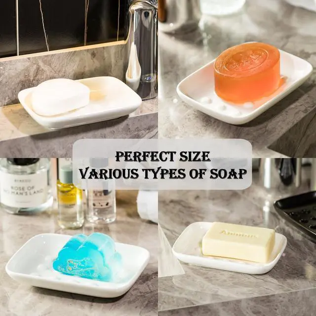 Alt view image 4 of 6 - Soap Dish, Ceramic Soap Holder Shower Soap Dish for Bar Soap Sponge, Soap Saver Tray for Bathroom Kitchen Sink, White