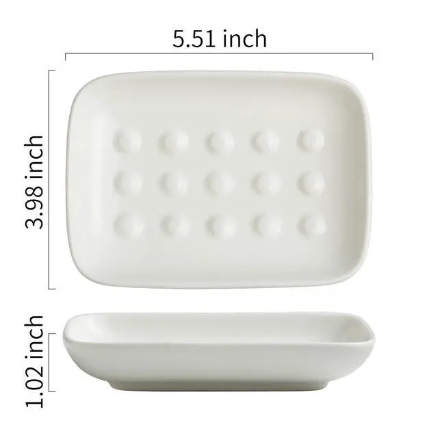 Alt view image 3 of 6 - Soap Dish, Ceramic Soap Holder Shower Soap Dish for Bar Soap Sponge, Soap Saver Tray for Bathroom Kitchen Sink, White