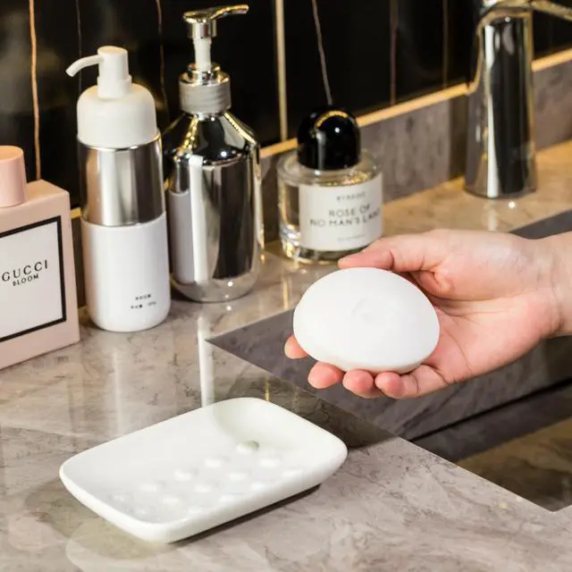 Alt view image 2 of 6 - Soap Dish, Ceramic Soap Holder Shower Soap Dish for Bar Soap Sponge, Soap Saver Tray for Bathroom Kitchen Sink, White
