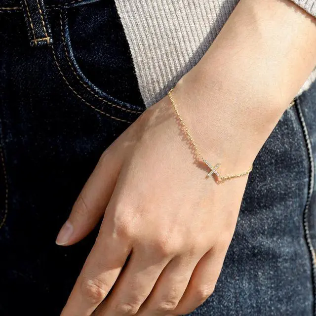 Alt view image 3 of 7 - Dainty 14k Gold Plated Cross Bracelet - Trendy Religious CZ Bracelets for Women Christian Jewelry Gifts