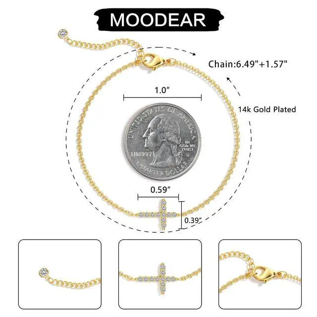 Alt view image 6 of 7 - Dainty 14k Gold Plated Cross Bracelet - Trendy Religious CZ Bracelets for Women Christian Jewelry Gifts