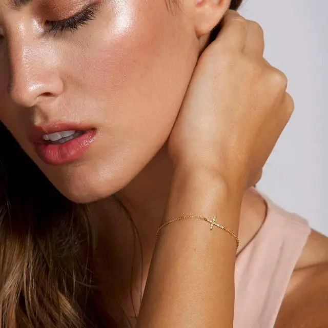 Alt view image 4 of 7 - Dainty 14k Gold Plated Cross Bracelet - Trendy Religious CZ Bracelets for Women Christian Jewelry Gifts