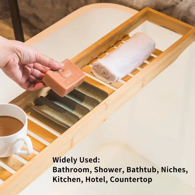 Alt view image 2 of 7 - Draining Ceramic Soap Dish - Fluted Design, Bar Soap Holder for Shower & Bathroom, Soap Saver Sponge Lift, Green