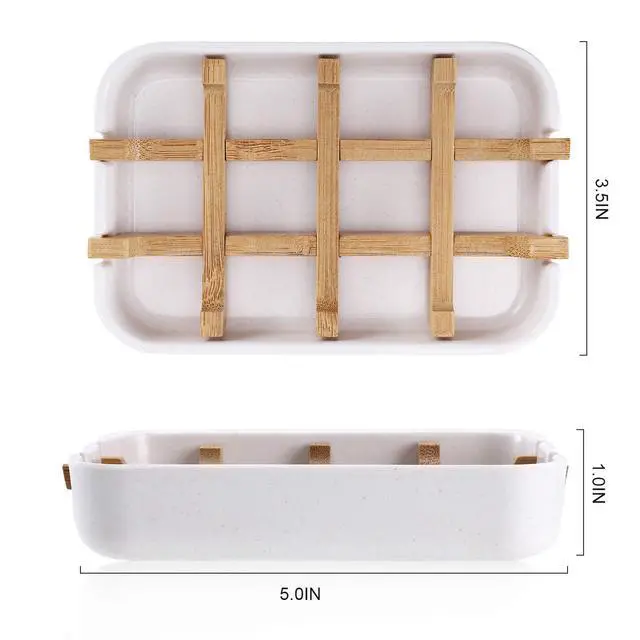 Alt view image 2 of 7 - Bamboo Wooden Soap Dishes for Bathroom Bar Soap Holder Shower Soap Holder Sink Deck Bathtub Shower Tray (Two Pieces White)
