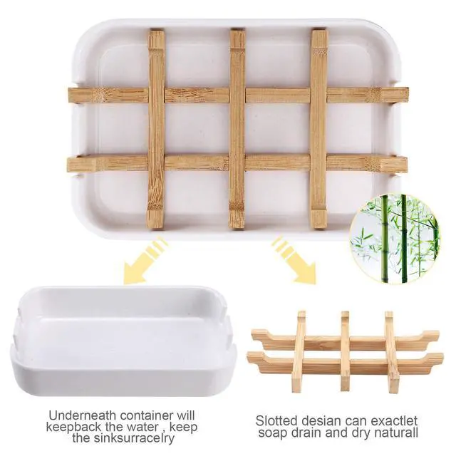 Alt view image 3 of 7 - Bamboo Wooden Soap Dishes for Bathroom Bar Soap Holder Shower Soap Holder Sink Deck Bathtub Shower Tray (Two Pieces White)