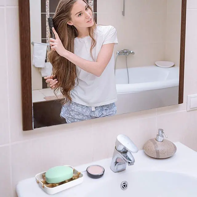 Alt view image 6 of 7 - Bamboo Wooden Soap Dishes for Bathroom Bar Soap Holder Shower Soap Holder Sink Deck Bathtub Shower Tray (Two Pieces White)