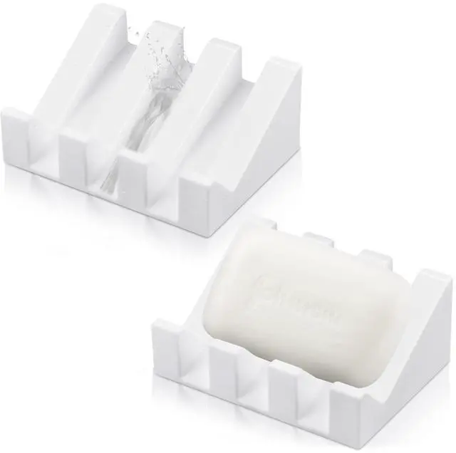 Main image of 2 Pieces Silicone Soap Dish Self Draining Soap Dish Shower Waterfall Bar Soap Holder Tray with Drain Soap Saver for Kitchen Bathroom Accessories (Bright White)