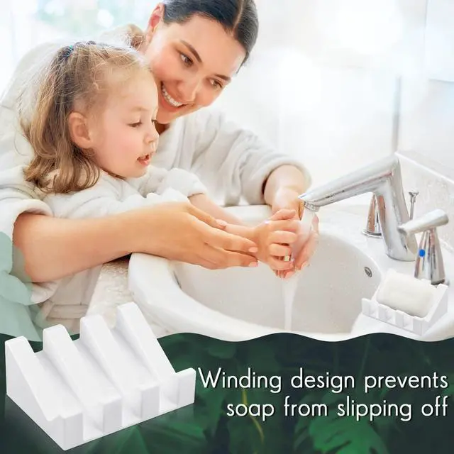 Alt view image 5 of 7 - 2 Pieces Silicone Soap Dish Self Draining Soap Dish Shower Waterfall Bar Soap Holder Tray with Drain Soap Saver for Kitchen Bathroom Accessories (Bright White)