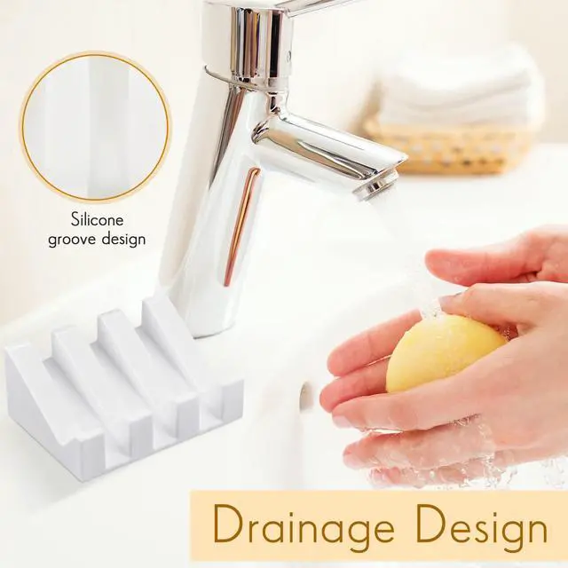 Alt view image 4 of 7 - 2 Pieces Silicone Soap Dish Self Draining Soap Dish Shower Waterfall Bar Soap Holder Tray with Drain Soap Saver for Kitchen Bathroom Accessories (Bright White)