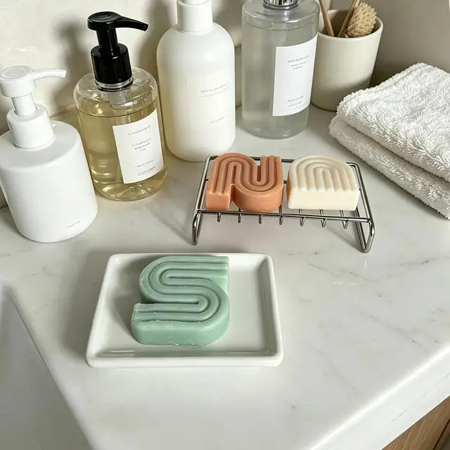 Alt view image 2 of 7 - Soap Dish, Stainless Steel Self Draining Bar Soap Holder with Ceramic Water Tray, Soap Dish Holder for Shower, Bathroom, Sink, Kitchen and Countertop